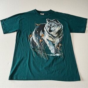 Harlequin Nature Graphics Vintage 1993 Single Stitch Grey Wolf Graphic T Shirt